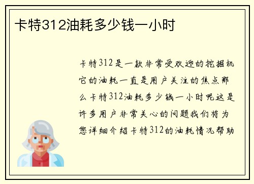 卡特312油耗多少钱一小时